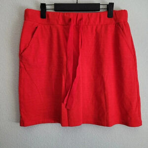LOFT Women's Knit Mini Skirt Size Medium Red Elastic Tie Waist Pockets Cotton